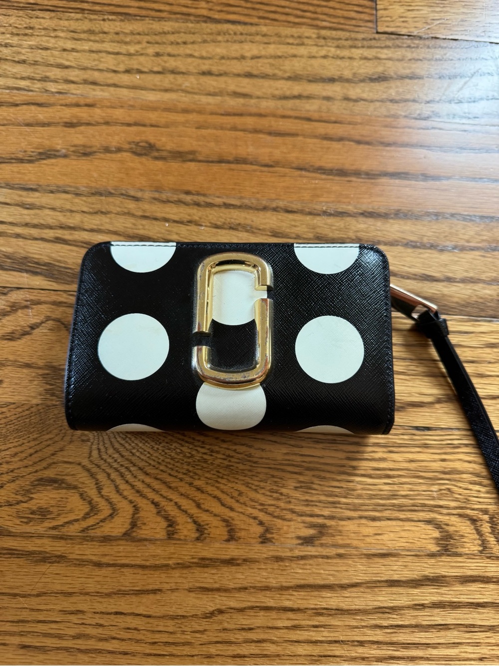 Marc Jacobs Black Wallet with White Polka Dots and Gold Hardware